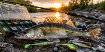 Bester Köder für Zander mit Gummifischen, Wobblern und gefangenem Zander am Flussufer