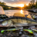 Bester Köder für Zander mit Gummifischen, Wobblern und gefangenem Zander am Flussufer