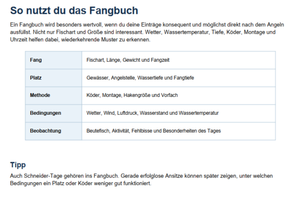 Eine Seite aus dem Fangbuch