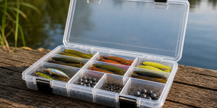 Tacklebox zum Angeln mit Gummifischen, Wobblern und Jigköpfe