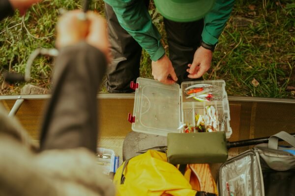 Gefüllte Tacklebox mit verschiedenen Ködern