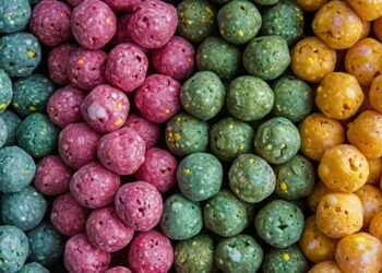 Verschiedenfarbige Boilies als Futter für Karpfen