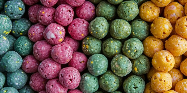 Verschiedenfarbige Boilies als Futter für Karpfen