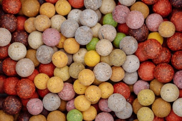 Verschiedene farbige Boilies als Futter für Karpfen