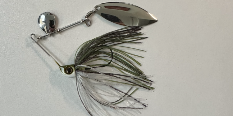 Grün-weißer Spinnerbait mit zwei silbernen Spinnerblättern zum Barschangeln